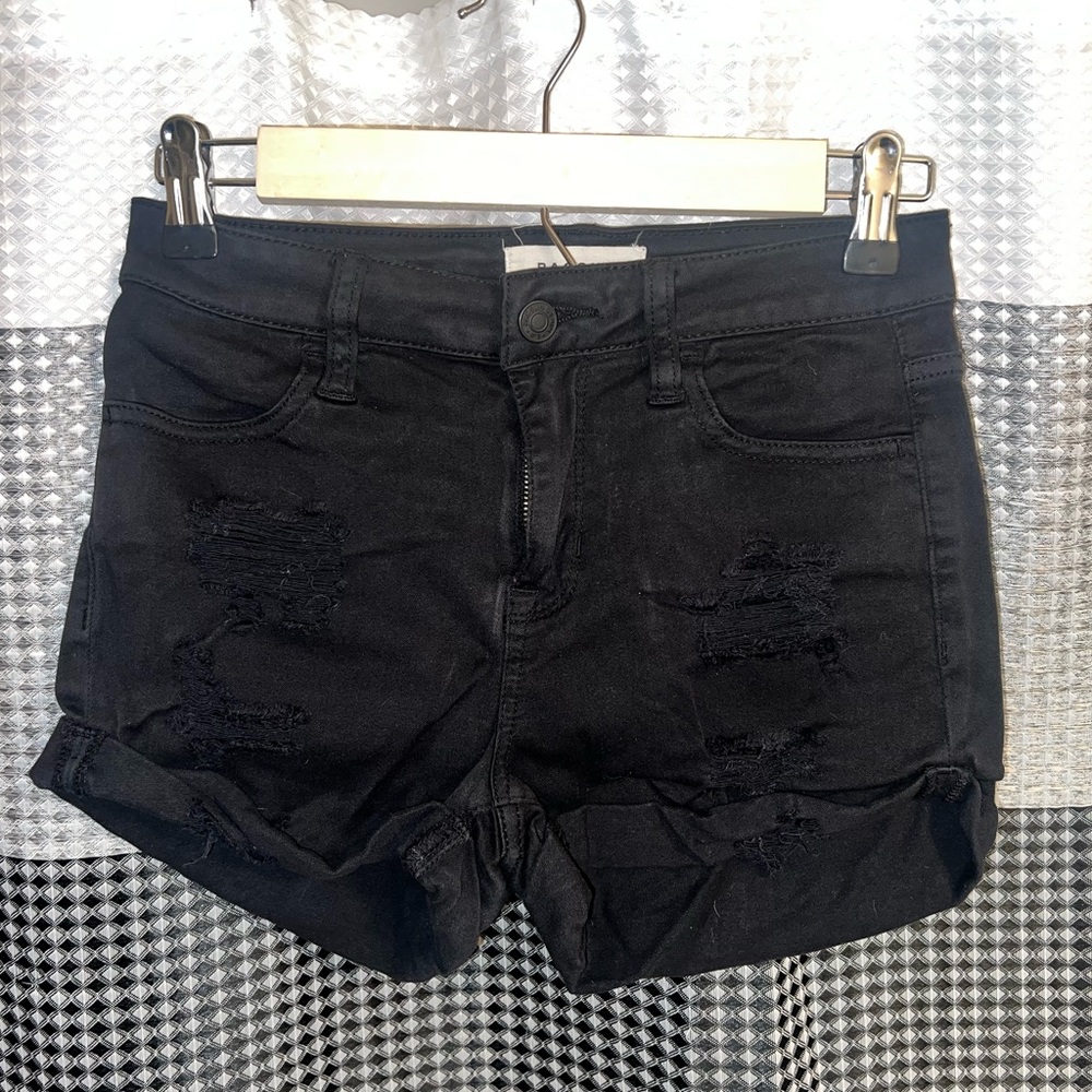 Pacsun super stretch shortie black high rise distressed shorts